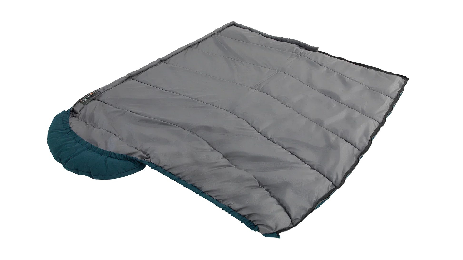 Gray and teal camping sleeping bag for outdoor adventures