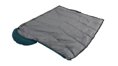 Gray and teal camping sleeping bag for outdoor adventures