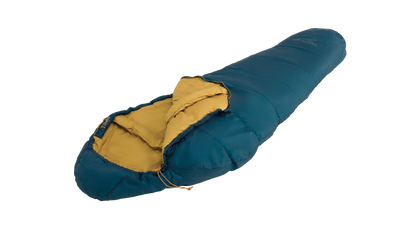 Blue and yellow camping sleeping bag for outdoor adventures