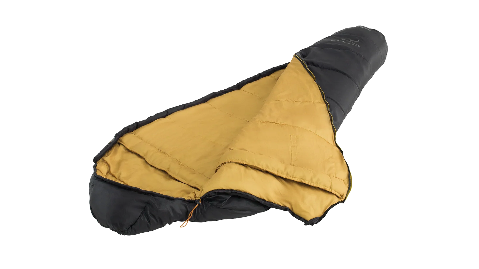 Black and mustard yellow camping sleeping bag for outdoor adventures