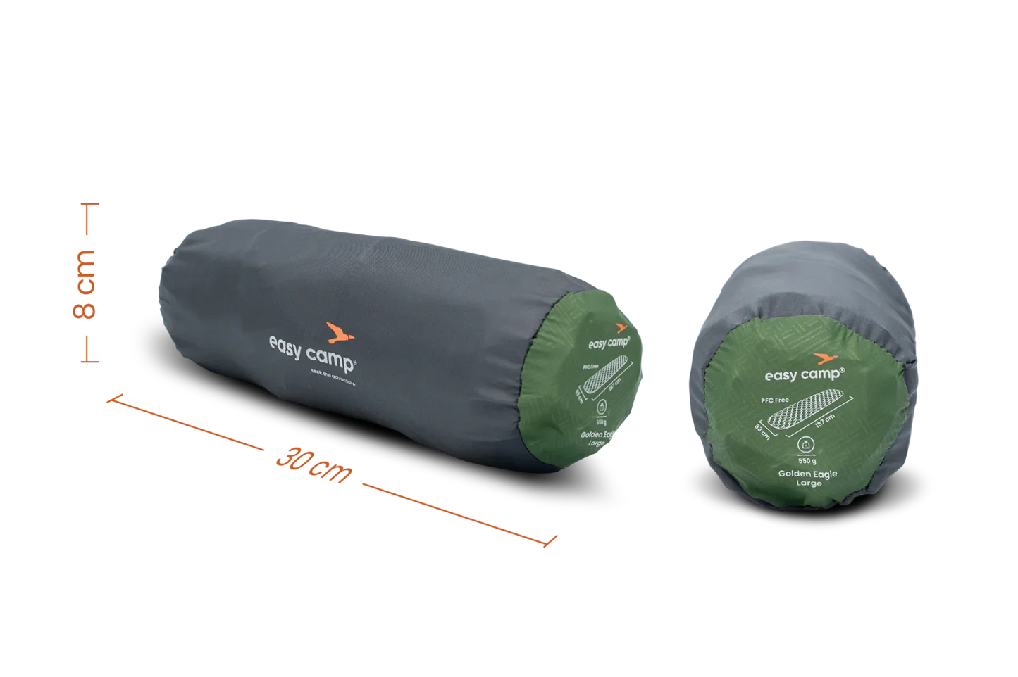 Compact easy camp sleeping bag, 30cm x 8cm, ideal for camping adventures and outdoor gear essentials.