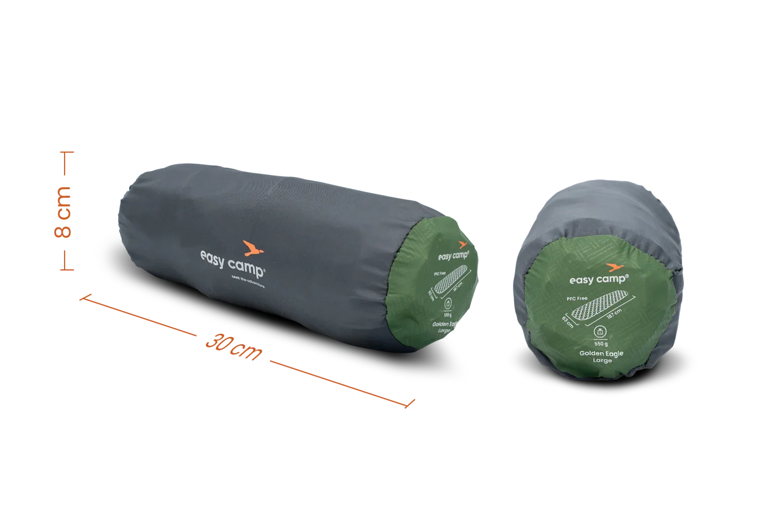 Compact easy camp sleeping bag, 30cm x 8cm, ideal for camping adventures and outdoor gear essentials.