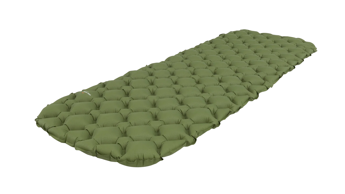 Olive green camping sleeping pad with quilted design for outdoor adventures