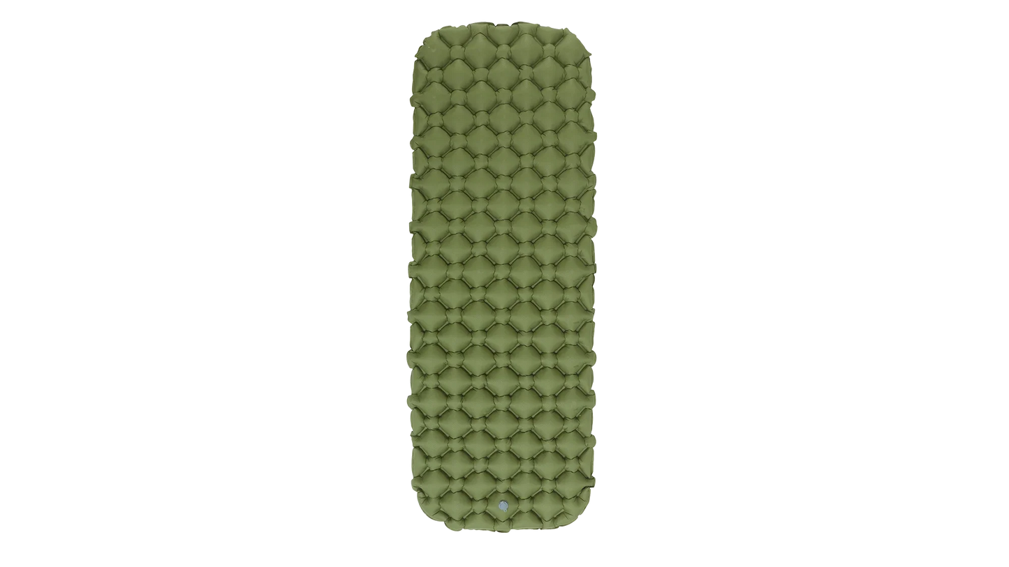 Olive green camping sleeping pad with quilted design for outdoor adventures
