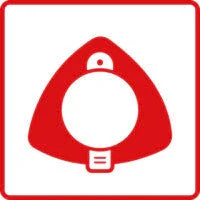 Red triangular warning sign with white circle and small icon, indicating caution or alert.