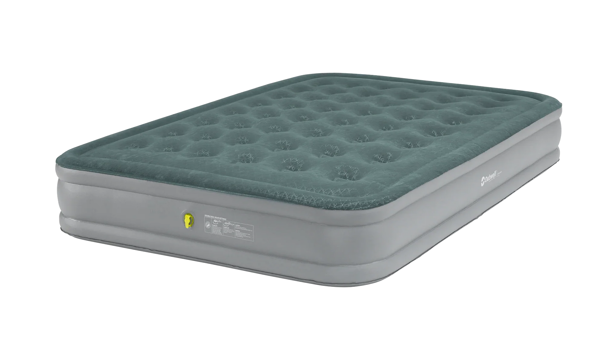Green and gray inflatable air mattress for camping and outdoor adventures