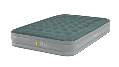 Green and gray inflatable air mattress for camping and outdoor adventures