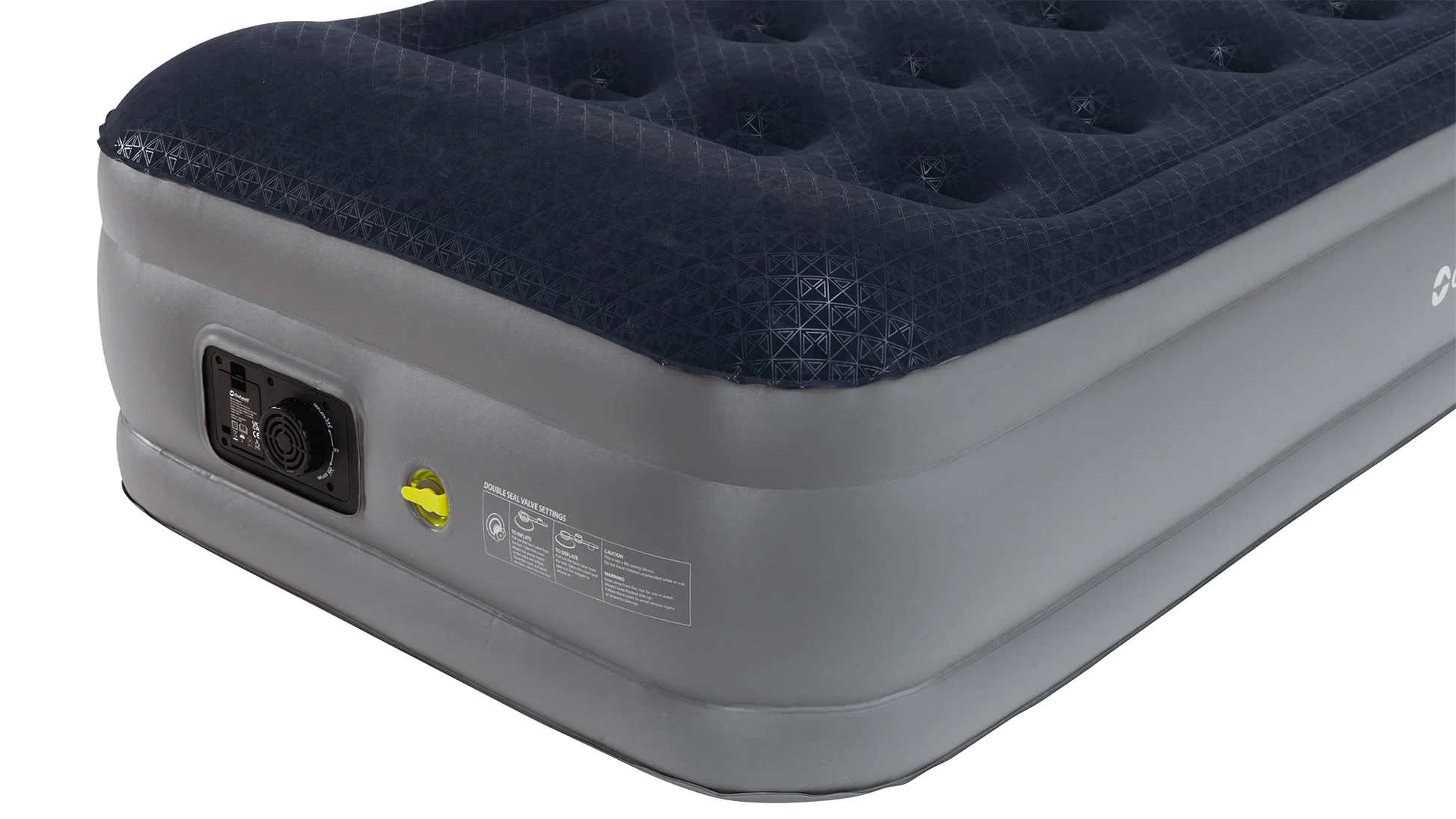 Inflatable air mattress with built-in pump, ideal for camping and outdoor adventures.