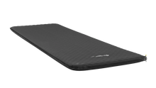 Black inflatable camping mattress with textured surface and valve for outdoor sleeping comfort