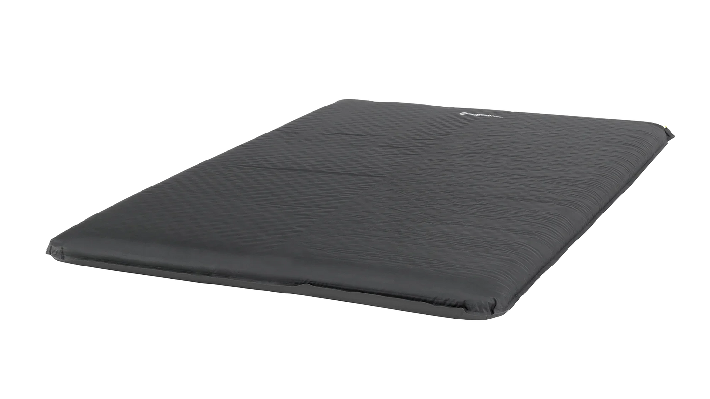 Black inflatable camping mattress with textured surface for outdoor sleeping comfort