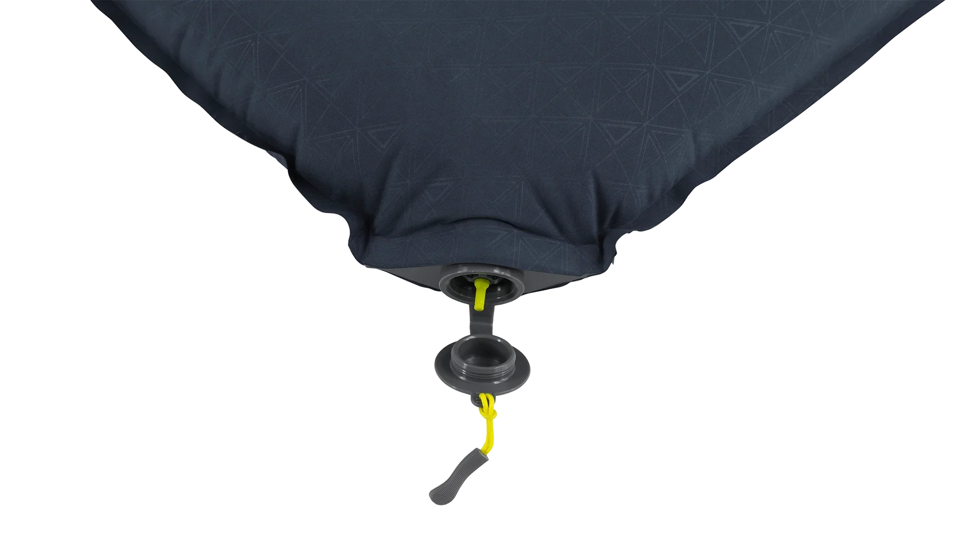 Inflatable camping pillow with geometric pattern and yellow valve