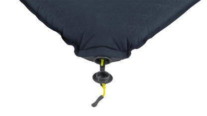 Inflatable camping pillow with geometric pattern and yellow valve
