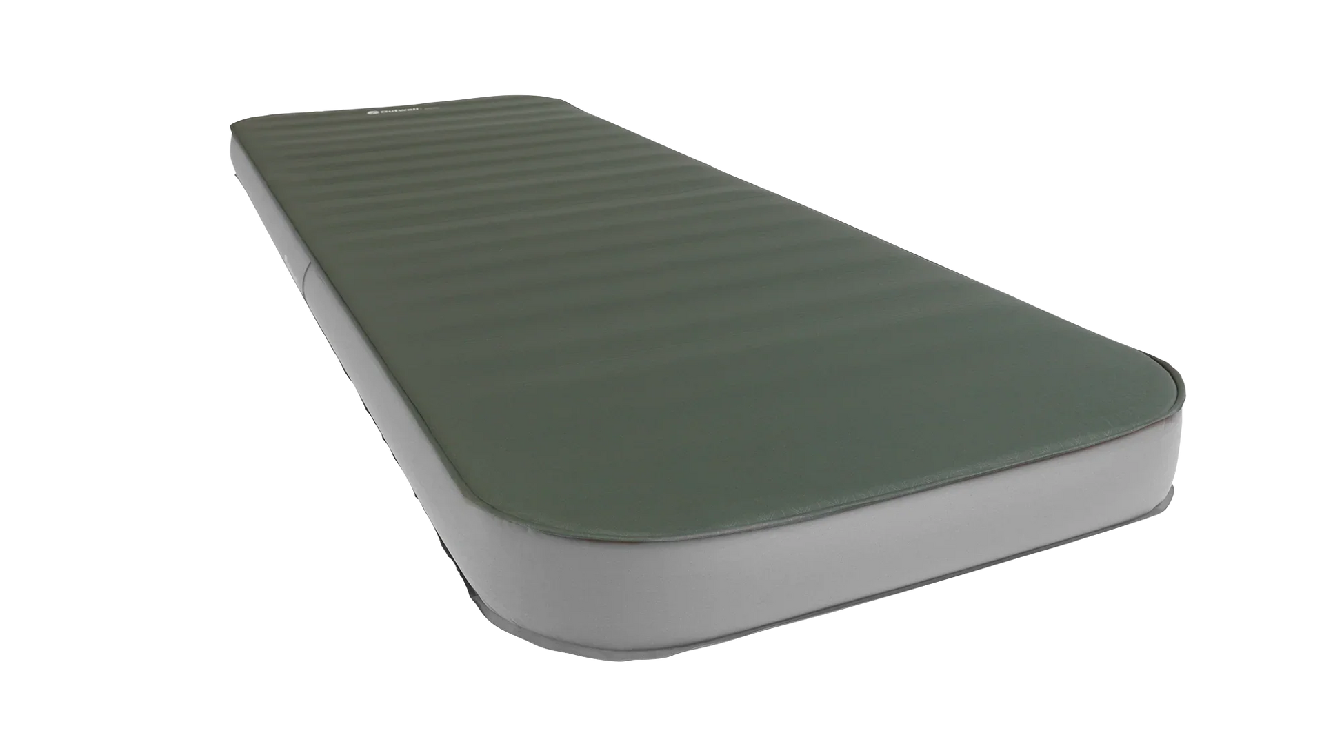Green camping mattress with gray base for outdoor sleeping comfort