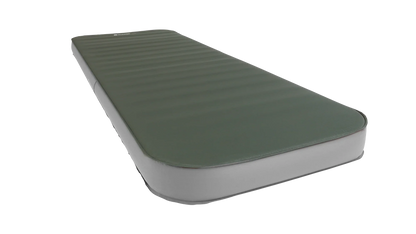 Green camping mattress with gray base for outdoor sleeping comfort