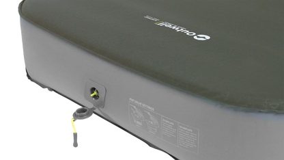 Inflatable camping mattress with valve settings for easy inflation and deflation, ideal for outdoor adventures.