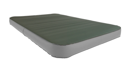 Green and gray inflatable camping mattress for outdoor adventures
