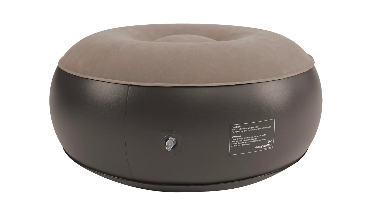 Easy Camp inflatable camping ottoman with plush top, ideal for outdoor relaxation and caravanning comfort