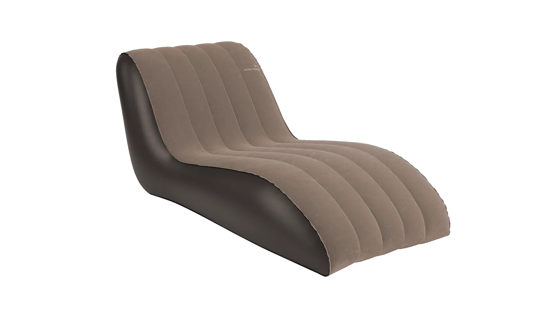 Inflatable camping lounger with brown fabric top and dark base, ideal for outdoor relaxation and caravanning adventures.