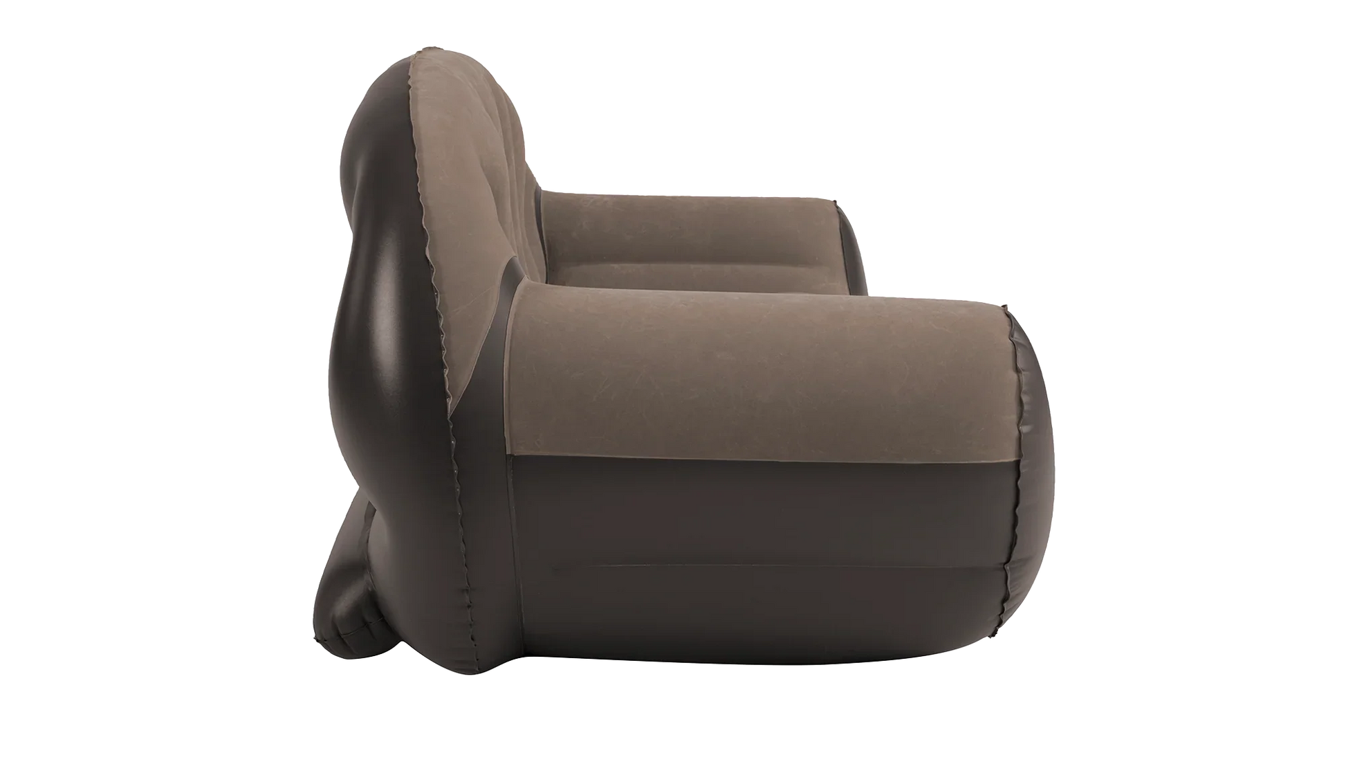 Brown inflatable armchair for camping and outdoor use, portable and comfortable seating