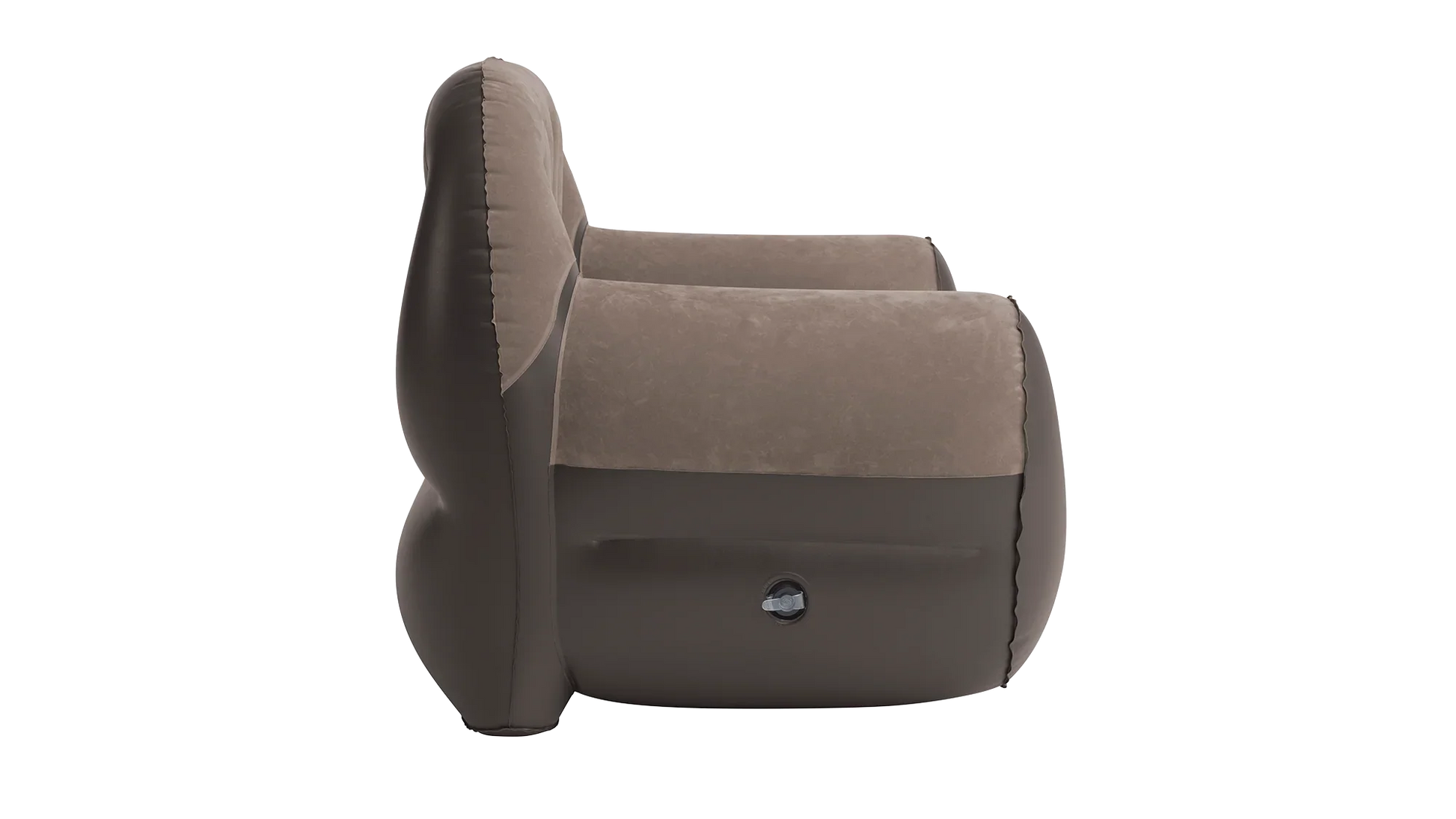 Inflatable camping chair with plush brown fabric and built-in air valve for outdoor adventures