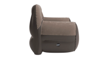 Inflatable camping chair with plush brown fabric and built-in air valve for outdoor adventures