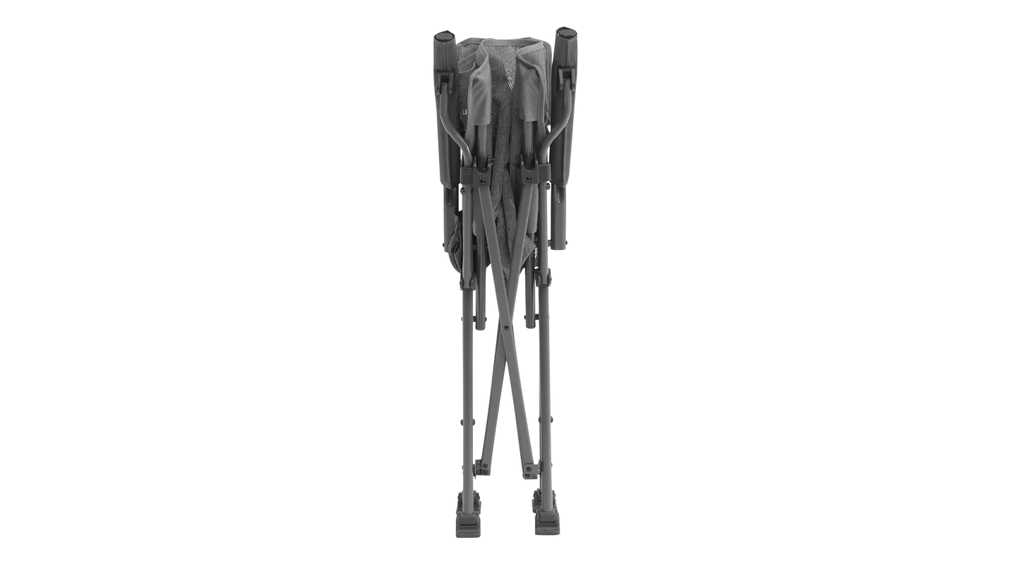 Folded camping chair with mesh back, portable outdoor seating for camping and caravanning adventures