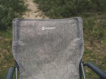 Outwell camping chair with gray fabric, ideal for outdoor adventures and caravanning trips.