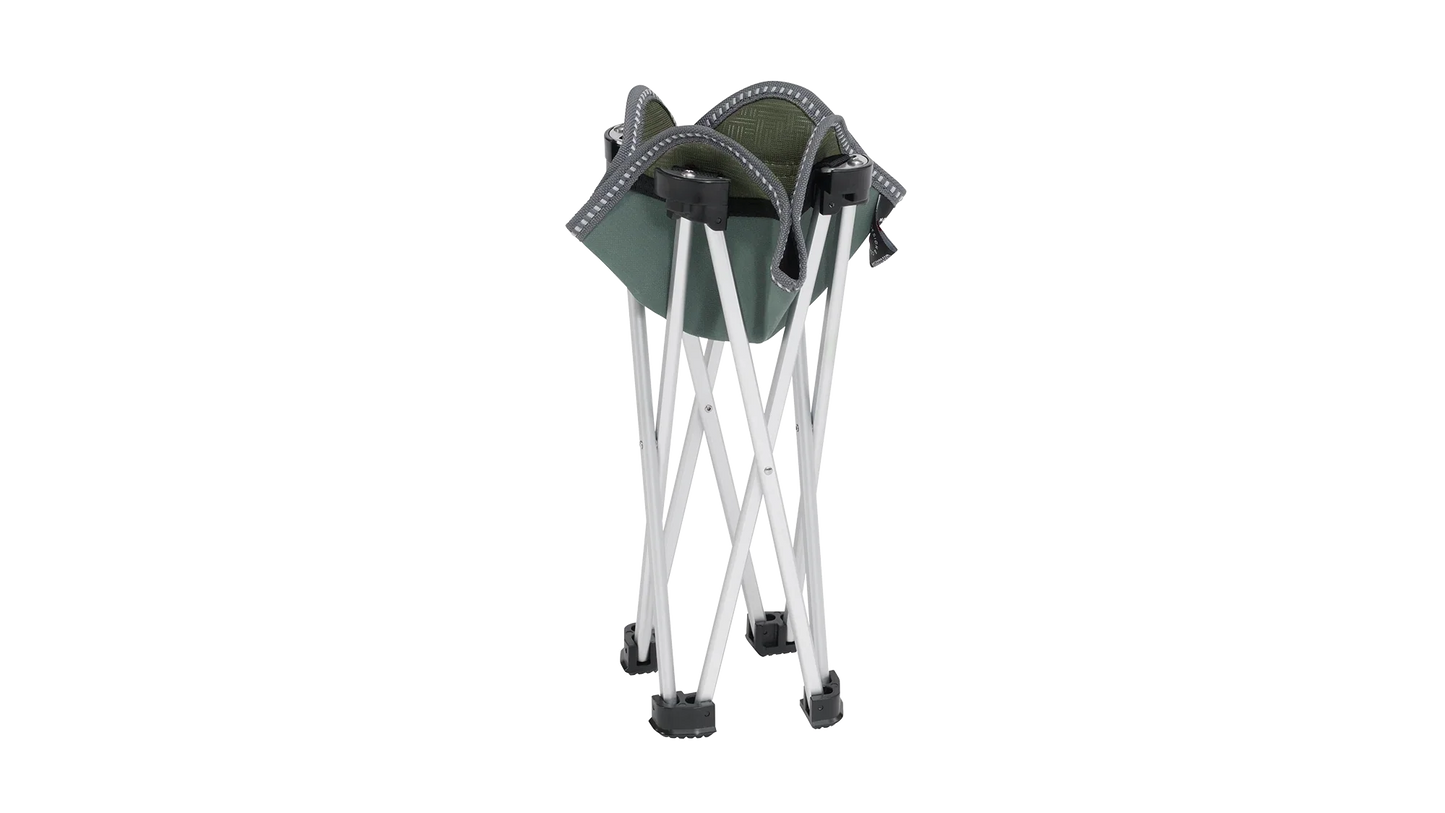 Portable camping stool with green fabric and aluminum legs for outdoor adventures