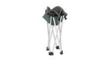 Portable camping stool with green fabric and aluminum legs for outdoor adventures
