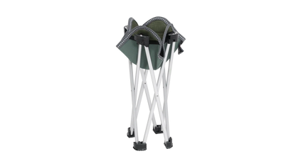 Portable camping stool with green fabric and aluminum legs for outdoor adventures