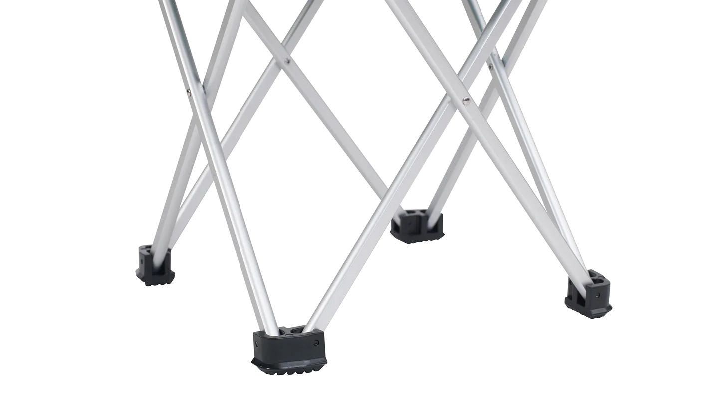 Sturdy aluminum legs with black rubber feet for camping table or chair, ideal for outdoor adventures.