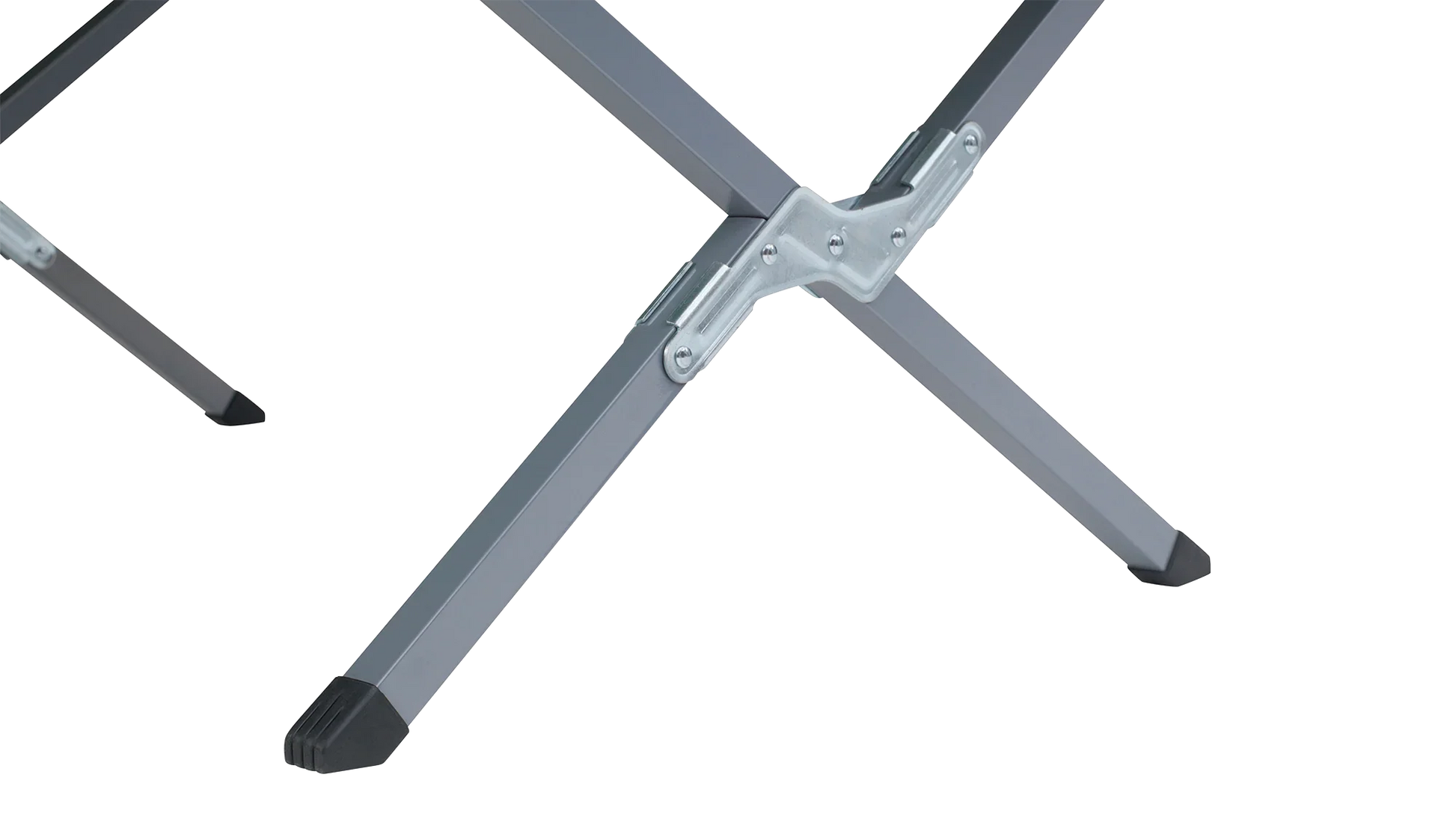Sturdy camping table legs with adjustable metal frame and rubber feet for outdoor use