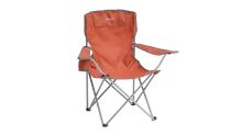 Orange camping chair with armrests and side pocket for outdoor adventures