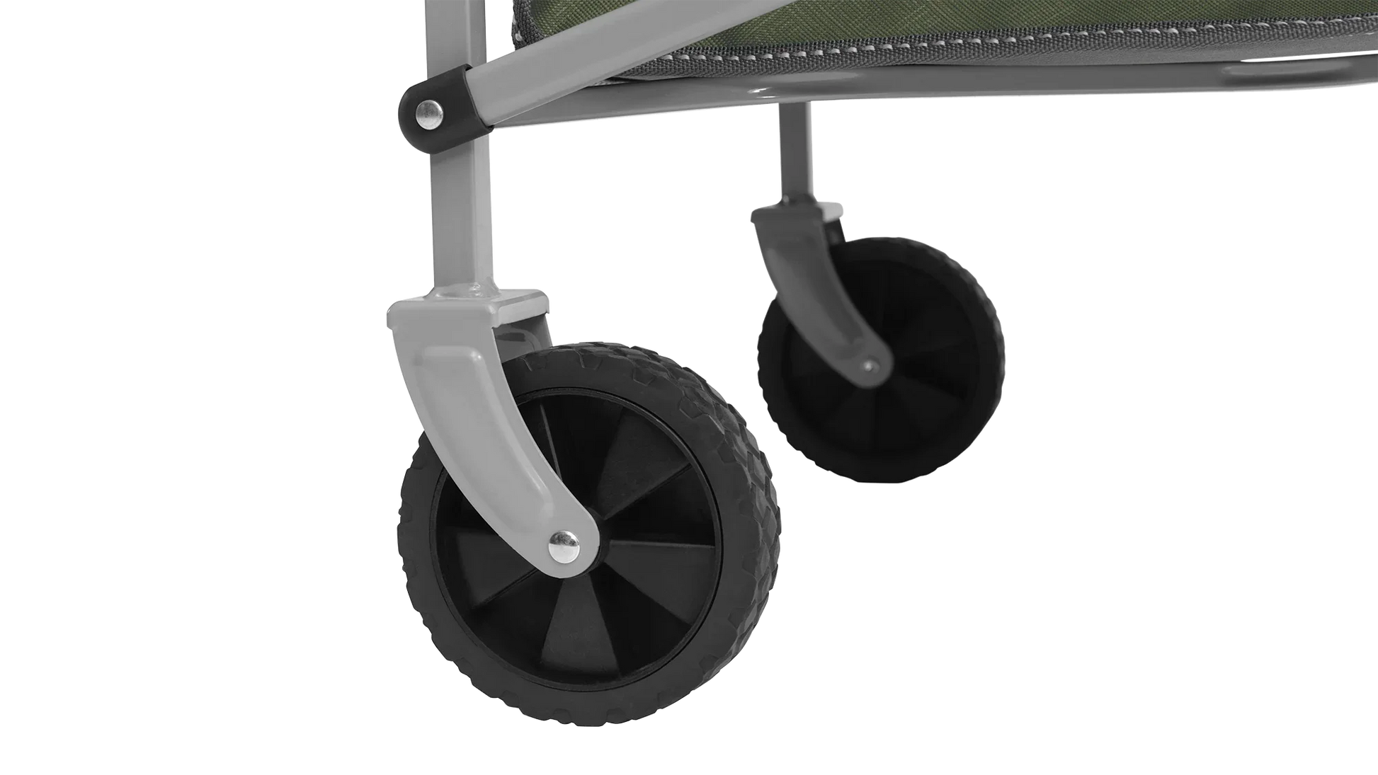 Durable black wheels on a camping trolley for outdoor adventures