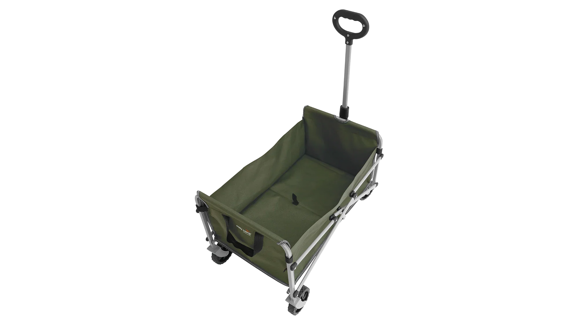 Green folding camping wagon with wheels and handle for outdoor adventures