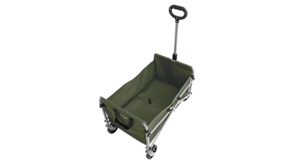 Green folding camping wagon with wheels and handle for outdoor adventures
