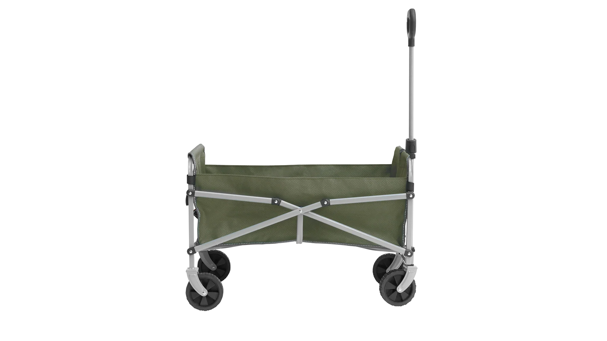 Olive green folding camping wagon with 4 wheels and telescopic handle for outdoor gear transport