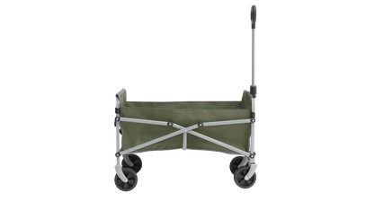 Olive green folding camping wagon with 4 wheels and telescopic handle for outdoor gear transport