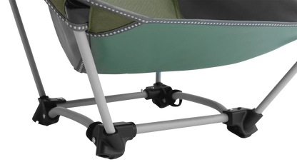Green camping chair with sturdy metal frame and black connectors for outdoor adventures