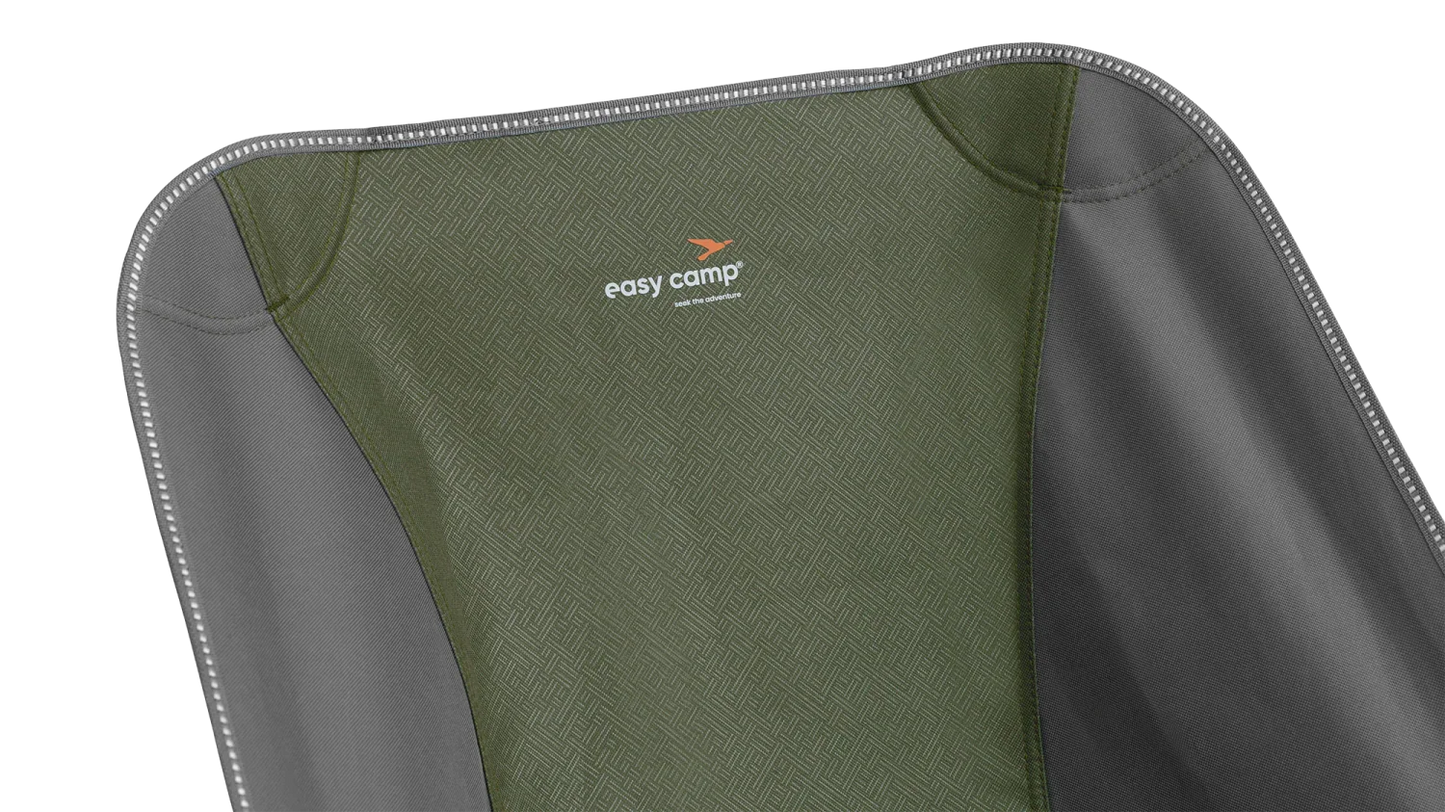 Easy Camp camping chair with olive green patterned back and gray mesh sides, ideal for outdoor adventures.