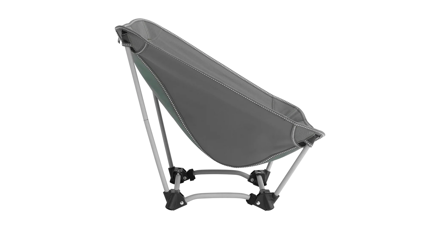 Portable camping chair with gray fabric and metal frame for outdoor adventures