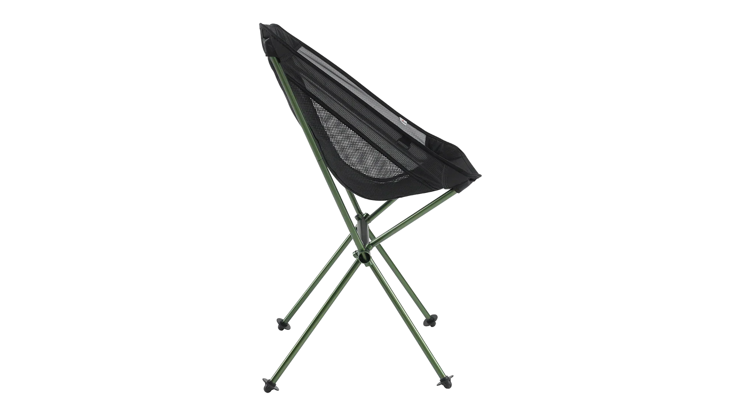 Portable camping chair with mesh seat and green frame for outdoor adventures