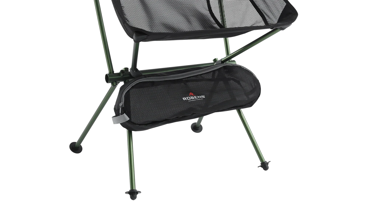 Robens portable camping chair with mesh seat and carry bag, ideal for outdoor adventures and caravanning trips.