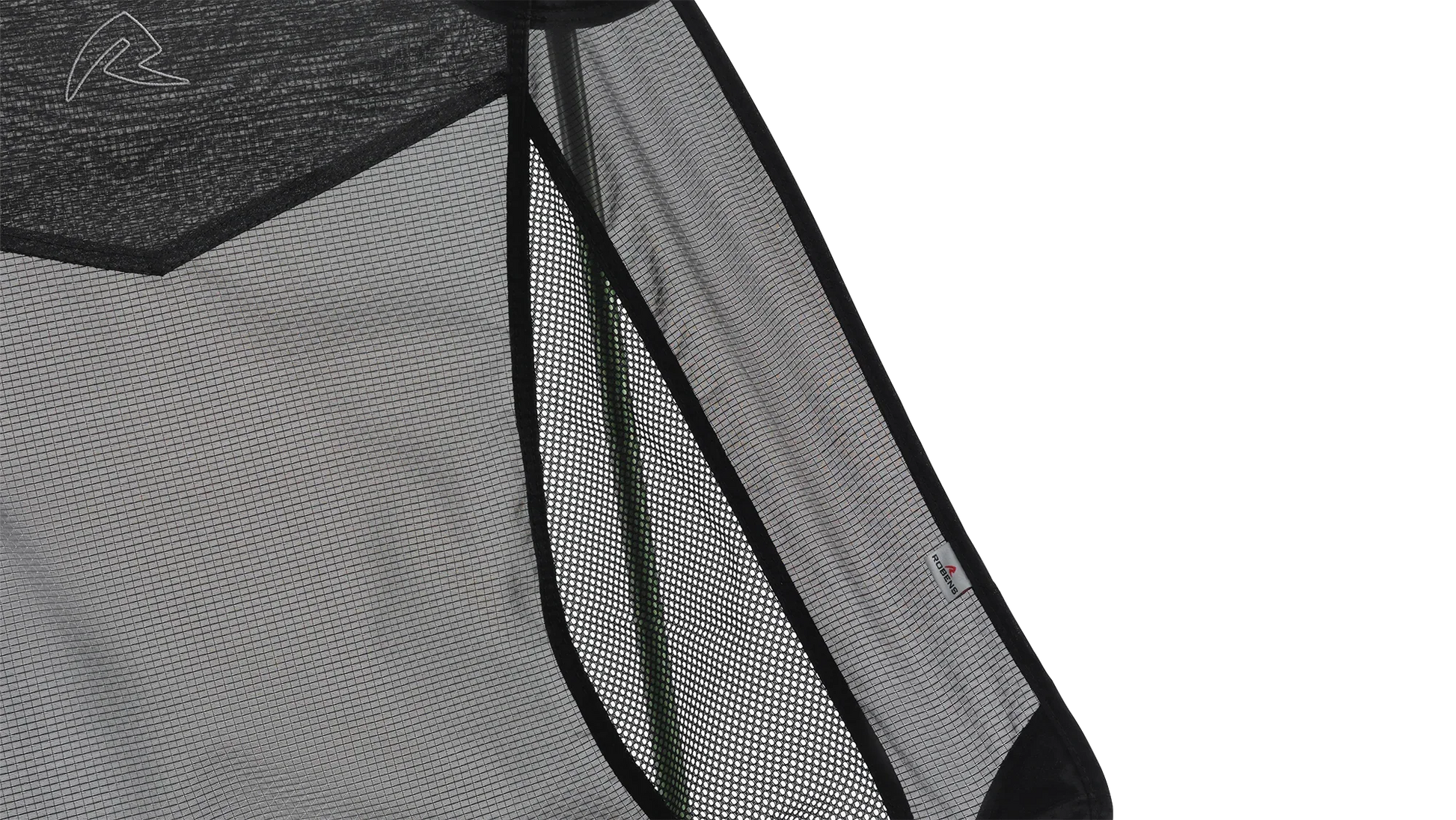 Black mesh camping tent panel with Rodens logo, ideal for outdoor adventures and ventilation