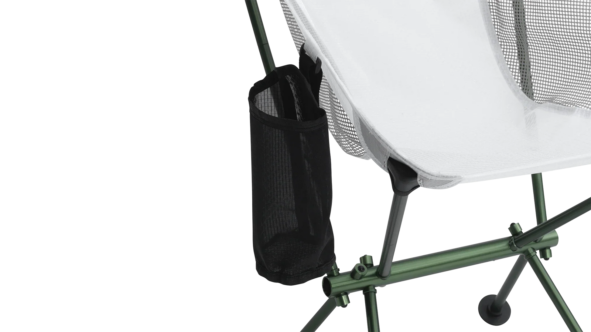 Portable camping chair with mesh side pocket and green frame