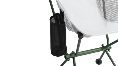 Portable camping chair with mesh side pocket and green frame