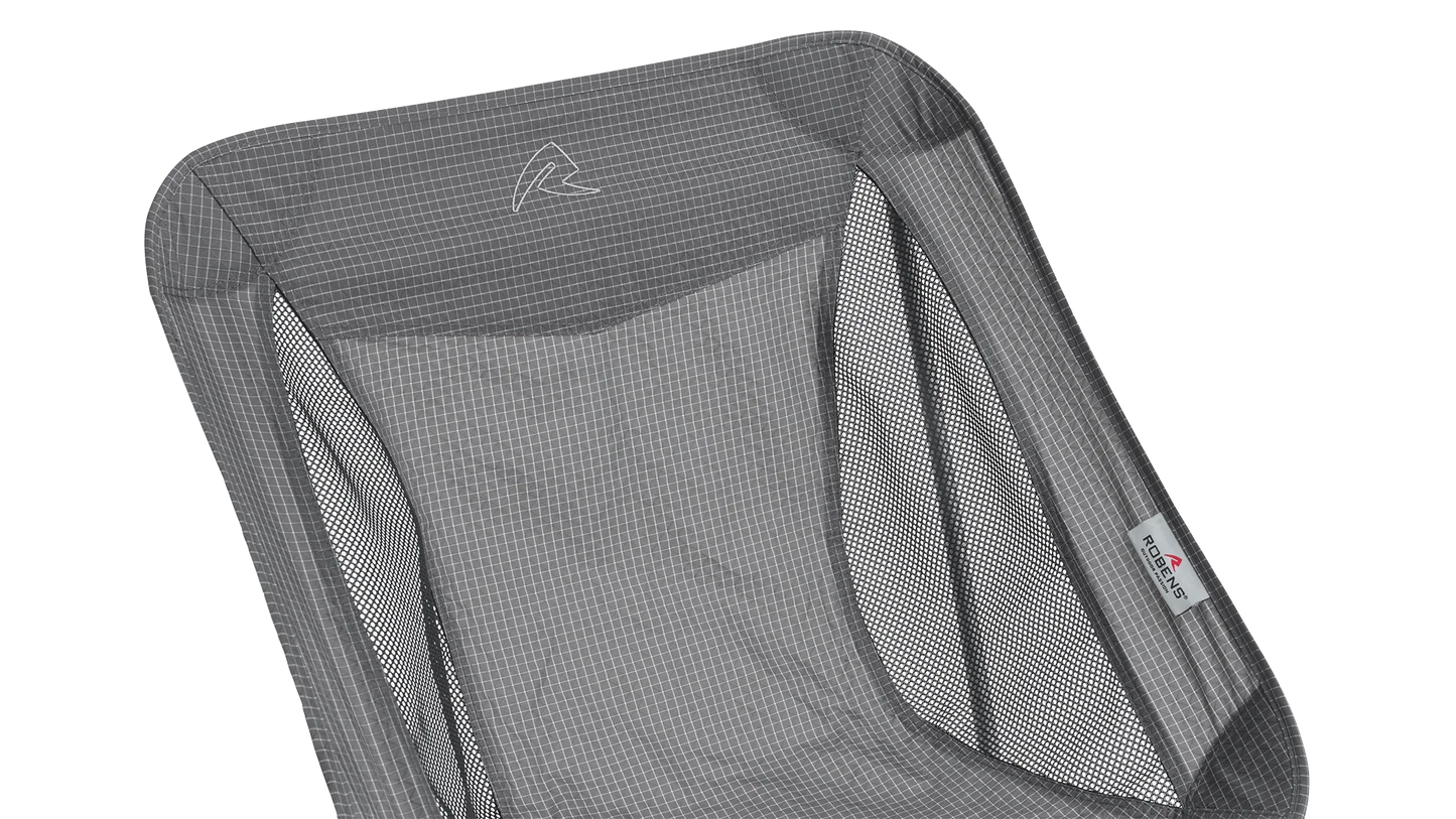 Robens camping chair with mesh back and grey checkered fabric, ideal for outdoor adventures and caravanning