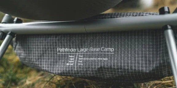 Pathfinder Large Base Camp chair with mesh storage pocket, ideal for camping and outdoor adventures.