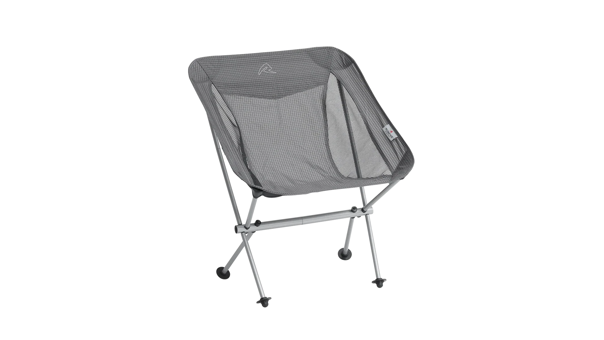 Gray mesh camping chair with metal frame for outdoor adventures