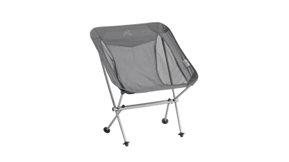Gray mesh camping chair with metal frame for outdoor adventures